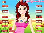 Online fashion game screenshot for Park Day Dress Up, showing a girl with stylish hair and clothes ready for a walk in the park