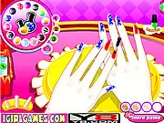 Gameplay screenshot of Alice Manicure Salon, a free online fashion game showing a close-up of beautifully manicured nails