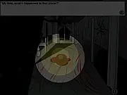 Dark, eerie exterior and interior screenshot of The Ambridge Mansion online escape game with ghostly lighting