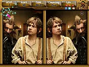 Gameplay screenshot of The Hobbit - Spot the Difference, showing two fantasy-themed movie images of Bilbo's journey with subtle changes to be identified.