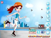 Cute girl in rollerblades preparing for a summer outing in the free online dress up game