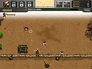 Top-down view of Carveola Files zombie defense game with the main character shooting at incoming zombie horde behind a barricade