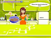 Screenshot of the Chocolate Lava Cake cooking game showing the final baked cake with molten chocolate flowing out.