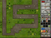 Hands of War Tower Defense free online game screenshot, a map showing limited defense towers placed strategically, PlayArcadeHub