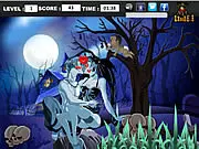 A cute cartoon couple in the Dark Night Kiss game about to share a secret kiss, a free online romance and stealth game.