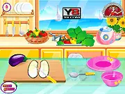 Screenshot of the Lamb and Feta Stuffed Aubergines cooking game showing the final baked dish topped with cheese and herbs.