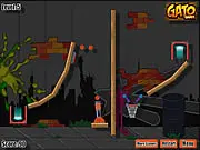 A basketball being shot from a cannon towards a hoop after activating a complex series of puzzle mechanisms in the online game