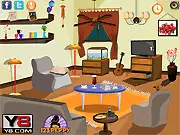 Mixed Up Room Decor free online game screenshot, showing a decorated living room with furniture and accessories, interior design game