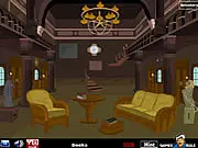Screenshot of Old Mansion Escape game showing the interior of an antique, dark room with furniture, a fireplace, and a large locked door