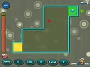 Screenshot from Diamond Theft online game, showing a character evading red laser sensors in a maze to reach a sparkling diamond.