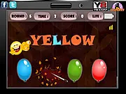 Screenshot of Pop The Balloons game showing colored letters and balloons, highlighting the fast-paced color and word recognition gameplay.