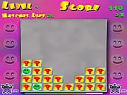 Screenshot of Wacky Match online game, showing a grid of face-down tiles and several matched 'wacky face' tiles being cleared from the board.