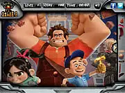 Wreck It Ralph Hidden Objects game screenshot showing a scene from Sugar Rush with a list of hidden items to find