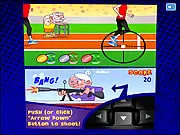 Olympic Sniper free online game, Granny character aiming a rifle with a scope, extreme comedy shooting game