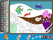 Free online coloring page game Undersea Life, applying colors to a picture of fish, coral, and sea life