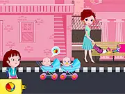 Free online game screenshot of Go To School Part 2 showing the character Carol blocked by a complex, cartoonish puzzle involving levers and crates that the player must solve to clear her path.