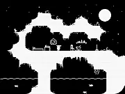 Just Another Day black and white sidescroller game screenshot showing the character running toward a jump over a large gap