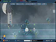 Planet Blirp top-down shooter game screenshot showing the player character shooting at multiple robotic enemies on an alien world