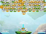 Gameplay screenshot of the free online puzzle shooter game Mellongames showing colorful fruits being shot at a chain of melons on a vine.