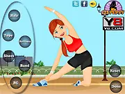 Fitness Girl Dress Up online game helping a model choose a stylish athletic outfit for exercise