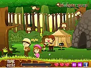 Jungle Love Story free online kissing game screenshot showing a boy and girl in a secret embrace in the jungle