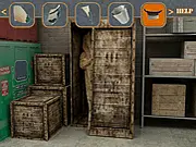 Antiquities Storehouse free online escape game, scene of a dark, cluttered warehouse with antique relics and a broken vase