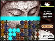 Screenshot of Budha Chain Match 2 online game showing colorful tiles with Budha statues and symbols on the board