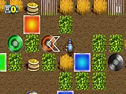 Screenshot of DJ Mole Puzzle free online game showing the mole character, colored blocks, and vinyl records