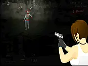 The first-person view in the Vanish Rain zombie shooter game, showing a barricade and a line of incoming undead targets.
