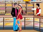 Play Bakery Corner Kissing online game free, couple kissing in bakery alt text, stealth kissing timing game on PlayArcadeHub