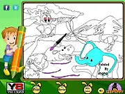 Play Happy Jungle Friends Coloring free online game, print animal coloring pages, kids activity on PlayArcadeHub