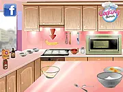 Screenshot from the Strawberry Banana Muffins cooking game showing mixing bowls and ingredients like flour, sugar, and sliced fruit, free online game