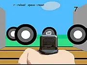 Early Shooter Prototype free online game screenshot, showing a reticle aiming at a red target on a simple black background