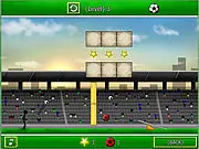 Play Stickman Soccer 2 free online physics puzzle game. A stickman kicking a soccer ball towards a star, avoiding a spinning grinder blade.