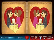 Play Book of Love free online. Screenshot of the spot the difference game with romantic illustrations.