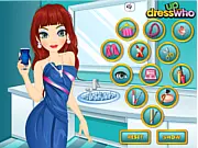 Screenshot of Glitter And Ice Makeover game, styling a girl with shimmery makeup and a party dress, play free online makeover