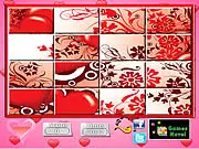Puzzle Craze Valentine's Day free game screenshot showing scattered image tiles and a lovely romantic picture being solved online on PlayArcadeHub.