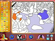 Online coloring page featuring a family of three cute penguins—a parent and two baby penguins—available to play for free on PlayArcadeHub.