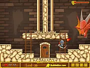 Dragon Qwest game image showing a character jumping over spikes and solving a physics puzzle inside a deadly castle, free online platformer game