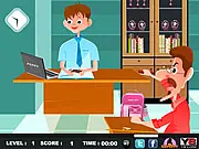 Bobo The Naughty Boy free online stealth game showing the boy playing a game under a teacher's watch.