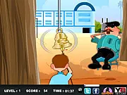 Gameplay screen of Bobo The Naughty Boy 2, showing the cartoon character Bobo near a house, preparing to ring the doorbell.