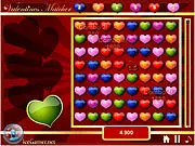 Valentines Matcher gameplay screenshot showing heart-shaped tiles being matched in the online match 3 puzzle game