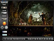 Gameplay screenshot of The Wolfman Find the Numbers showing a dark, mysterious scene, possibly a forest or old castle, where a player has successfully circled a number hidden in the foreground.