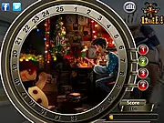 Screenshot of Arthur Christmas Hidden Numbers game showing Santa's high-tech North Pole operations with numbers subtly concealed in the scene