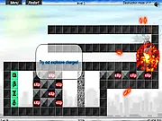 Play Destruction Maze free online puzzle action game, image showing a wrecking ball swinging and exploding blue and red walls.