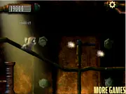 Growing Leo game screenshot, a creature flying through green pipes, collecting fluffs and power-up glasses, play free online arcade game