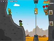 Amigo Pancho 3: Sheriff Sancho gameplay screen showing the character Pancho floating upwards on two balloons while avoiding a spike trap.