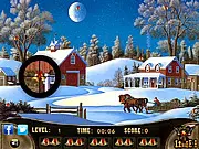 Screenshot of the Christmas Jingle Bells Sniper game showing a festive Christmas scene with hidden jingle bells