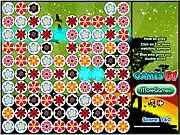Screenshot of Flower Clix match two puzzle game, showing clusters of colorful flowers waiting to be clicked and cleared, free casual online game