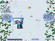 Winter Rush Online game screenshot – Snowmobile driving through a snowy forest, avoiding obstacles like tree stumps and rocks